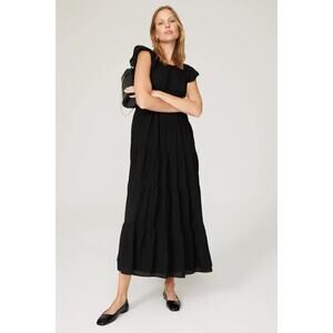 ENGLISH FATORY Dress Black Tiered Ruffle Sleeve Pockets Midi, Size XS